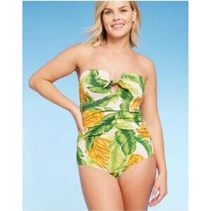 Kona Sol Banana Print Pique Bandeau Full Coverage One Piece Size Small